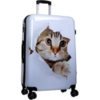 Markenlos Großer Hartschalenreisekoffer 77 cm - Katzenmotiv in Weiß