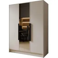 WFL GROUP Kleiderschrank mit Spiegel, Drehtüren mit Schwarze Metallgriffe – 150 cm Breit Garderobenschrank mit viel Stauraum für Ankleide – Spiegelkleiderschrank im Scandi-Stil – Kaschmir