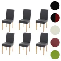 Mendler 6er-Set Esszimmerstuhl Stuhl Küchenstuhl Littau Kunstleder, grau matt, helle Beine