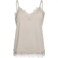 Freequent Spitzentop "FQBICCO-ST", Damen, Gr. L, moonbeam, Jersey, Obermaterial: 95% Polyester, 5% Elasthan, bequem hüftbedeckend, V-Ausschnitt, Tops Spitzentop, mit Spaghetti-Trägern