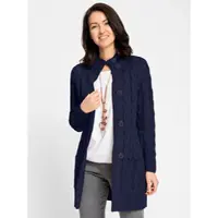 Witt Strickjacke "Long-Strickjacke Longstrickjacke mit Zopfmuster", Damen, Gr. 38, blau (marine), Modisch, Strickjacken Strickjacke