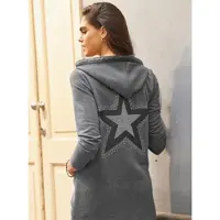 HEINE Shirtjacke "Sweatshirtjacke", Damen, Gr. 48, grau (graphit, meliert), 70% Polyester, 30% Baumwolle, gemustert, unifarben, Shirts Shirtjacke