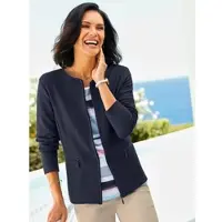 Witt Jerseyblazer "Jersey-Blazer Shirtblazer in Ripp-Optik", Damen, Gr. 50, blau (marine), Jersey, , Sportlich, Rundhals, Blazer Jerseyblazer