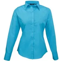Premier Workwear Cotton Classics Popeline Bluse langarm 39.0300 Gr. 2XS turquoise