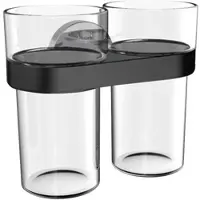 Emco round C Doppelglashalter mit Kunststoffbecher, 432513300, Farbe: Schwarz