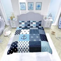 Merkloos Elzusha – Bettwäsche-Set für Einzelbett – Marine-Motiv mit Anker, Kompass und Segelschiff