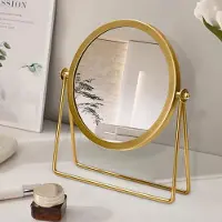 Merkloos Runder Freistehender Makeup Spiegel mit 360° Rotation und Goldenem Rahmen