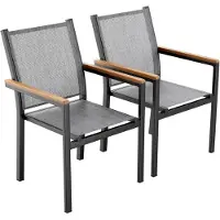 StarTech.com 2er Set Gartenstühle - Stapelbare Outdoor Essstühle - Aluminiumgestell mit Textilene - Mit Armlehnen - Belastbar bis 150 kg - Leinen Grau