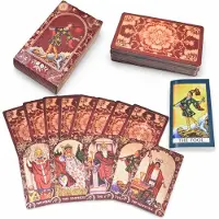 Merkloos Tarot-Kartenspiel, wasserdicht, PVC - 78 Tarotkarten + 2 Sammelkarten - Englische Farbkartei - Goldfolie - Burgunderrot - Für spirituelle Erfahrungen