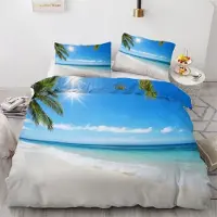 Sonstiges Bettwäsche-Set Palme 155x220 cm 3-teilig Mikrofaser Wendebettwäsche mit Reißverschluss 3D Motiv Tropisch Strand