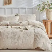 Sonstiges Bettwäsche-Set 200x220cm Beige Getuftet mit Schleifen 1 Bettbezug + 2 Kissenbezüge