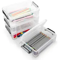 OEM Stapelbare transparente Schreibtischboxen, 4er Pack, Grau, 19x12x6 cm