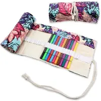 OEM Künstler-Etui mit 72 Löchern, oprolbare Kunst-Etui, multifunktionales Canvas-Etui, grünes Blatt, bunt, Cartoon