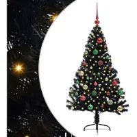 vidaXL Künstlicher vorbeleuchteter Weihnachtsbaum Schwarz 150 cm PVC