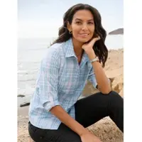 Witt Klassische Bluse "Karo-Bluse Karobluse mit Hemdkragen", Damen, Gr. 46, hellrosé, eisblau, kariert, Sportlich, Blusen Klassische Bluse