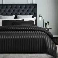 Sonstiges Bettwäsche-Set 135x200cm Schwarz Satin gestreift mit Kissenbezug 80x80cm