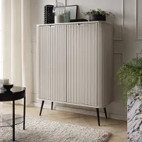 Ravio Ovale Hochkommode PORTO KW2D Rillenfront Cashmere Matt auf Schwarzen Füßen Schrank
