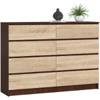 Akord Kommode K140 Wenge 138 cm 8 Schubladen Front Sonoma-Eiche B138 x H99 x T40 cm