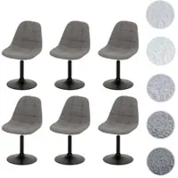 Mendler 6er-Set Esszimmerstuhl HWC-A60, Küchenstuhl Stuhl Drehstuhl, Stahl Stoff/Textil Bouclé (450g/m²) grau