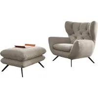 KAWOLA Sessel CHARME Hochlehnsessel Cord steingrau mit Hockerbank