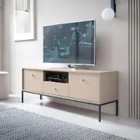 Ravio TV-Board BARI RTV2D1SZ Beige mit Goldenen Griffen auf Schwarzem Metallgestell Schrank Lowboard