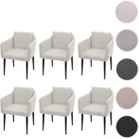 Mendler 6er-Set Esszimmerstuhl HWC-H93, Küchenstuhl Lehnstuhl Stuhl Stoff/Textil creme-beige