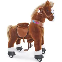 Ponycycle Reitpferd auf Rollen für Kleinkinder 4-7 Jahre mit Bremse und sound/Höhe Pony-Fahrradfahrt auf braunem Pferd Plüschtier Stofftier Ux424
