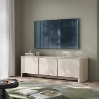 Ravio Abgerundetes TV-Board AURA RTV3D Kaschmir Matt mit Goldenem Profil Fernsehtisch Lowboard Japandi