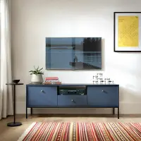 Ravio TV-Board BARI RTV2D1SZ Blau mit Goldenen Griffen auf Schwarzem Metallgestell Schrank Lowboard