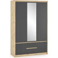 Nabbi Dreitürig Kleiderschrank mit Spiegel Daikos W-3D2DRWS - Handwerker / grau
