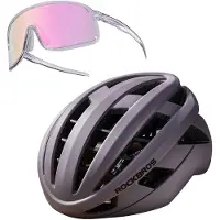 RockBros Fahrradbrille Photochrom Lila Rosa UV400 mit Fahrradhelm Stoßdämpfung Magnetverschluss Lila Matt 58-62cm L