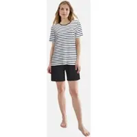Tom Tailor Shorty , Damen, Gr. 42, schwarz (schwarz, mittel, ringel), Single Jersey, Obermaterial: 95% Baumwolle, 5% Elasthan, bequem kurz, Rundhals, Homewear-Sets Shorty, atmungsaktiv, Viskosemix