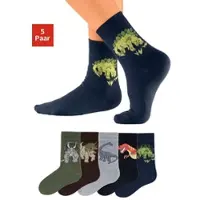 H.I.S. Socken H.I.S "Kindersocken Jugendliche Motivsocken", Jungen, Gr. 23-26, Sockengröße, bunt, Baumwolle, Elasthan, Polyamid, uni und gemustert, elastisch, Socken Socken, mit Dinosauriermotiven