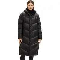 Tom Tailor Damen Recycled Down Puffer Mantel mit abnehmbarer Kapuze, deep black,