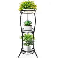 Unyqoos Pflanzenständer 3‑stufig – geschmiedeter Metall-Blumenständer, 88 cm hoch, rostfrei, für Ecke, Balkon, Terrasse & Wohnzimmer (Schwarz)