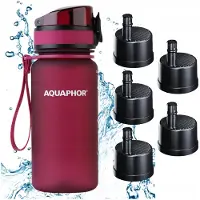 AQUAPHOR AQUAPHO CITY Filterflasche 350ml Burgunderrot Set mit 5 Filterkartuschen