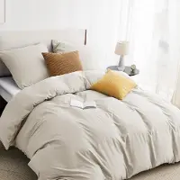 Benza Ibenzoa Bettwäsche-Set 135x200 cm, 2-teilig – Bettbezug + Kissen 80x80 cm, Beige, Polyester‑Mikrofaser & Leinen, atmungsaktiv, , mit Reißverschluss