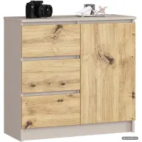Akord Kommode JERRY Kaschmir 80 cm 1 Tür 3 Schubladen Farbe Artisan Eiche matt 2 Einlegeböden 80x35x77 cm