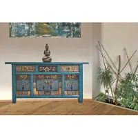 OPIUM OUTLET Sideboard Kommode Schrank Anrichte Lowboard Möbel asiatisch orientalisch chinesisch vintage landhaus shabby Chic Stil blauHolz