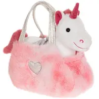 GIPSY TOYS Einhorn Girly Bag Fashionista Kuscheltasche 18 cm Rose/Weiß – Plüsch mit abnehmbarer Tasche, Herzdetails & glänzenden Tragegriffen