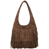 Merkloos Wildleder Handtasche mit Fransen und großer Kapazität