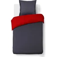 OEM Einfaches umkehrbares Bettbezug für Einzelbett, rot/schwarz, mit Kissenbezug