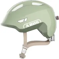 ABUS Kinderhelm Smiley 3.0 FL.ACE LED - mit Magnetverschluss, Rücklicht und Insektenschutz - Fahrradhelm für Kinder und Kleinkinder auf Laufrad, Fahrrad und im Kindersitz - hellgrün, Größe S
