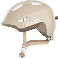 ABUS Kinderhelm Smiley 3.0 FL.ACE LED - mit Magnetverschluss, Rücklicht und Insektenschutz - Fahrradhelm für Kinder und Kleinkinder auf Laufrad, Fahrrad und im Kindersitz - beige, Größe S