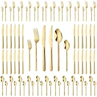 Deleca Amor Besteckset 72-teilig für 12 Personen, Gold, 18/0 Edelstahl – Messer, Gabeln, Löffel, Steakmesser, Kuchengabeln