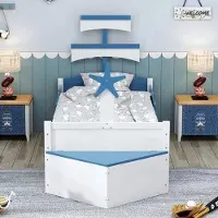 OEM Holz Kinderbett - Segelbootform - Ladefächer - Abstellplatz Am Ende Des Bettes - Einzelbett - Blau