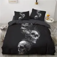 OEM Gothic-Bettwäsche, 4-teilig, Reißverschluss, 135x200cm, 80x80cm, Totenkopfmuster
