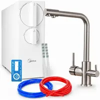 ARI Wasserfilter-Set Umkehrosmose Tanklos 800 Gpd, 3-Wege-Küchenarmatur, Messing, Keramikkartusche, 360 Schwenkbar, Perlator, Inox, Zweigriffarmatur