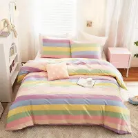 OEM Kinderbedlinnen-Set aus Baumwolle, Regenbogenstreifen, 135 x 200 cm, 80 x 80 cm Kissenüberzug
