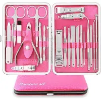 Unyqoos 23‑teiliges Maniküre‑ & Pediküre‑Nagelpflege‑Set, Edelstahl‑Werkzeuge, rosa/silber, mit schwarzem Kunstleder Reiseetui